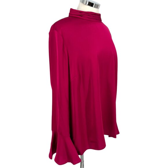 Halogen High Neck Flared Cuff Satin Blouse Fuschia Pink Size Large NWOT - Picture 4 of 11